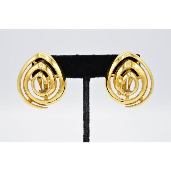 Givenchy Vintage Clip On Earrings Swirl Gold Chunky Abstract Signed 1980s BinZ - Picture 1 of 11